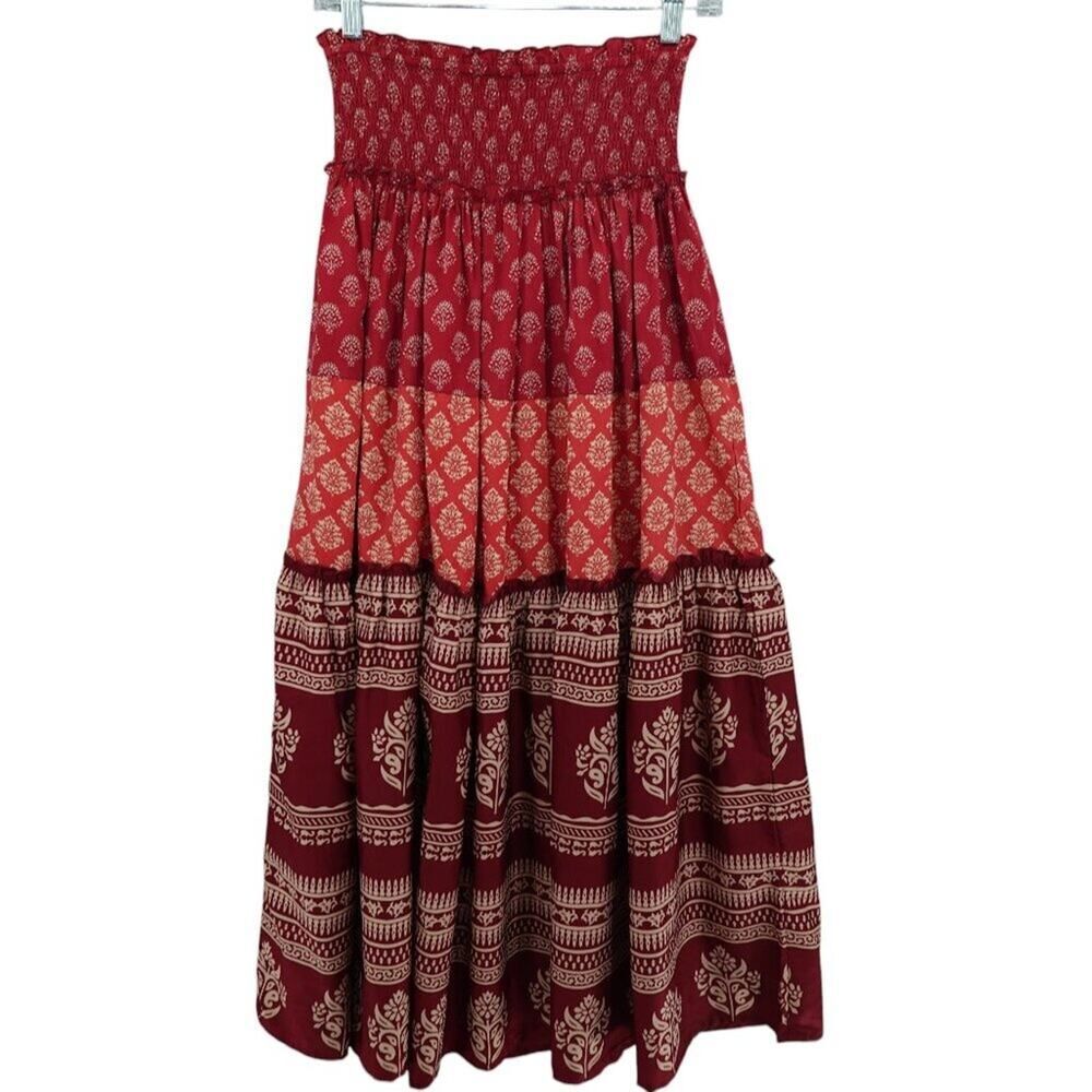 Raga Red Boho Tiered Ruffle Maxi Skirt Small